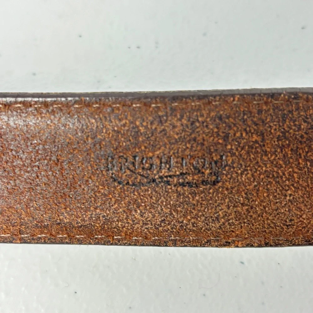Vtg Brighton Brown Leather Belt Ranger 42 Raised Overlay Brass Western Cowboy
